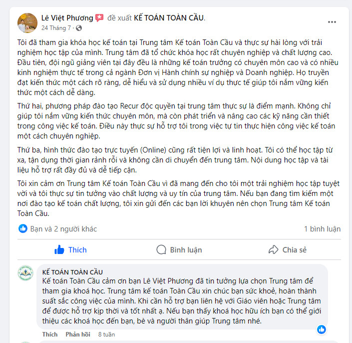 Nhậ x&eacute;t của HV L&ecirc; Việt Phương